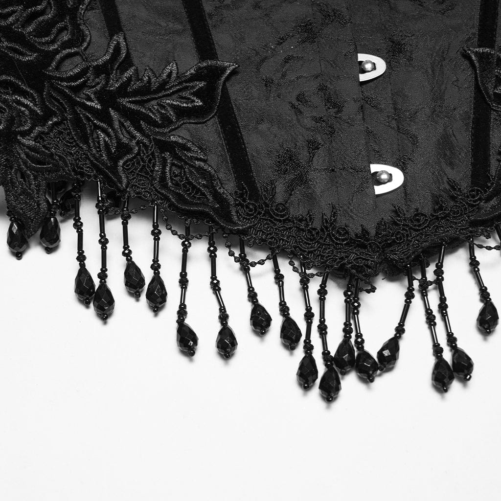 PUNK RAVE Women's Gothic Jacquard Tassels Underbust Corset Black