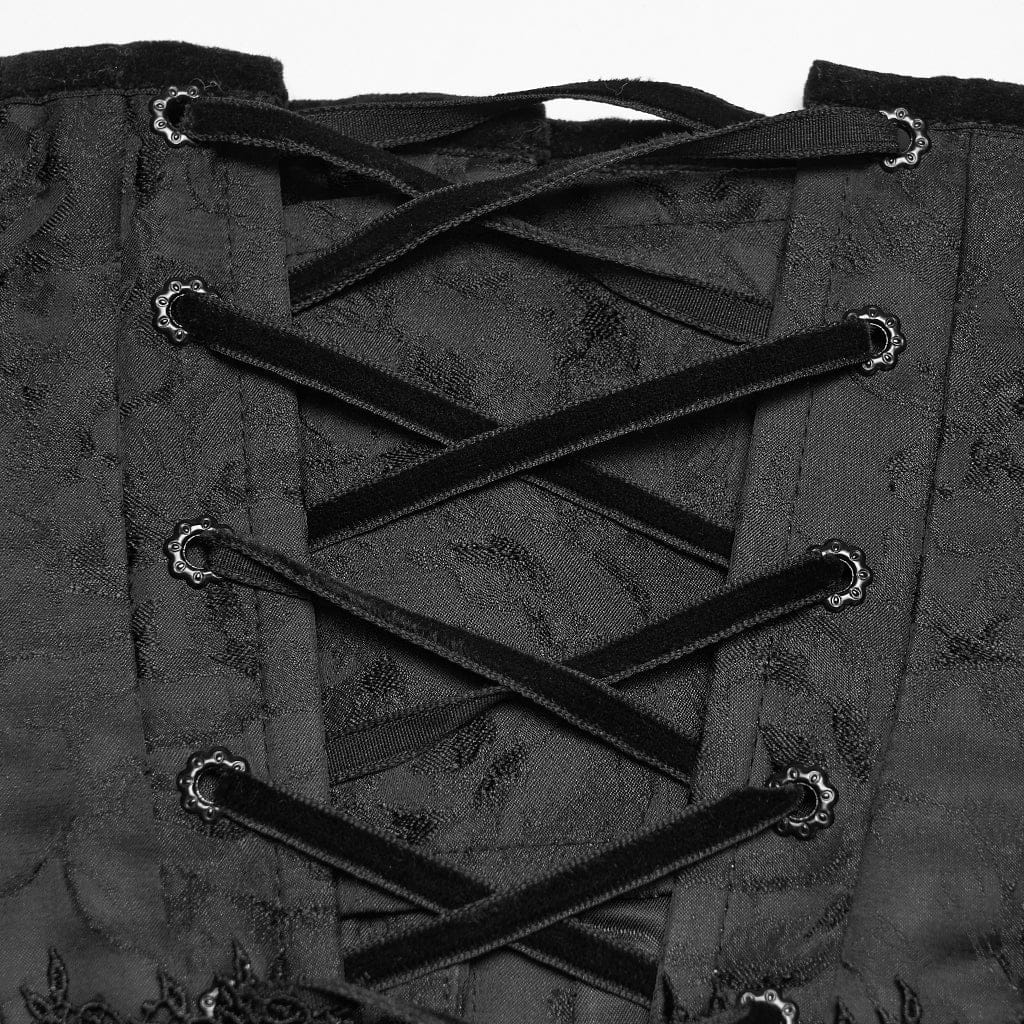 PUNK RAVE Women's Gothic Jacquard Tassels Underbust Corset Black