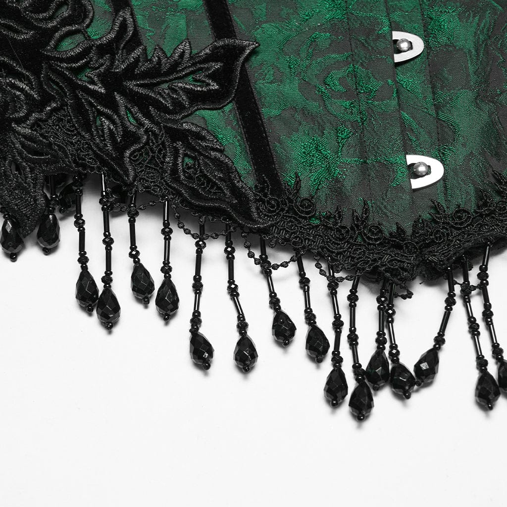 PUNK RAVE Women's Gothic Jacquard Tassels Underbust Corset Black-Green