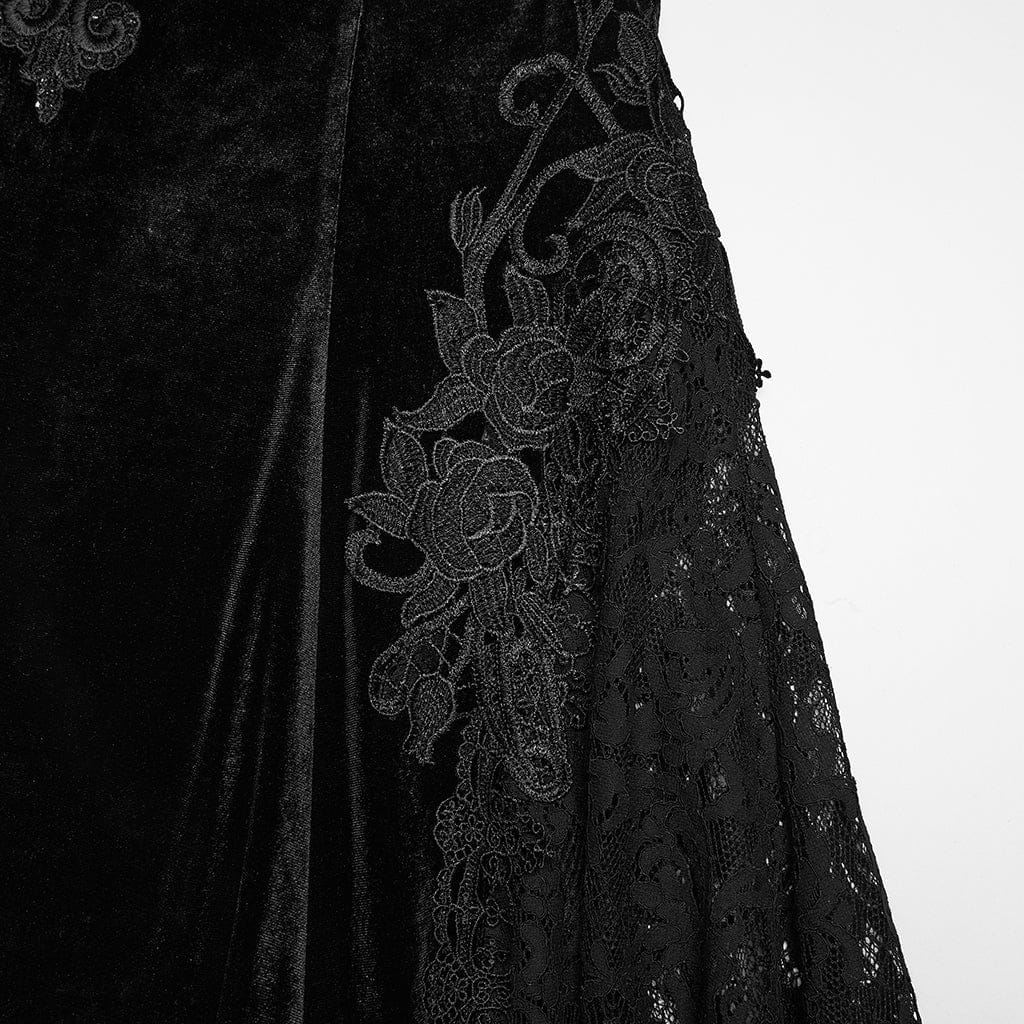 PUNK RAVE Women's Gothic Lace Embroidered Velvet Skirt