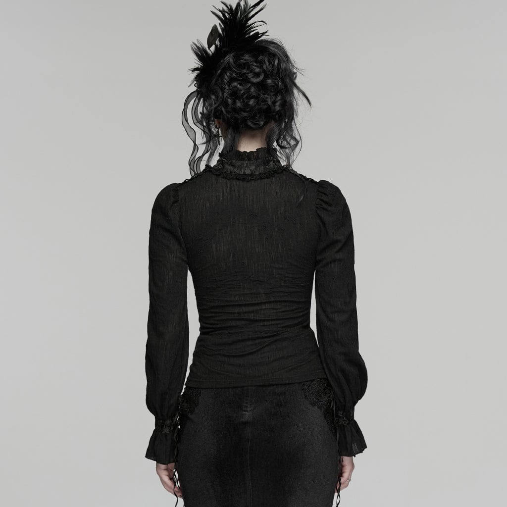 PUNK RAVE Women's Gothic Lace Pullover Long Sleeved Shirt