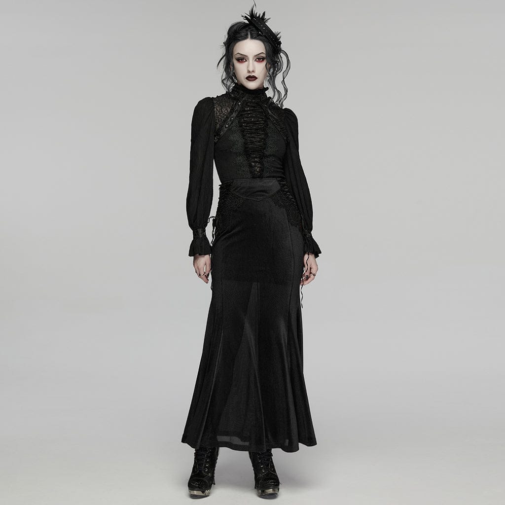 PUNK RAVE Women's Gothic Lace Pullover Long Sleeved Shirt