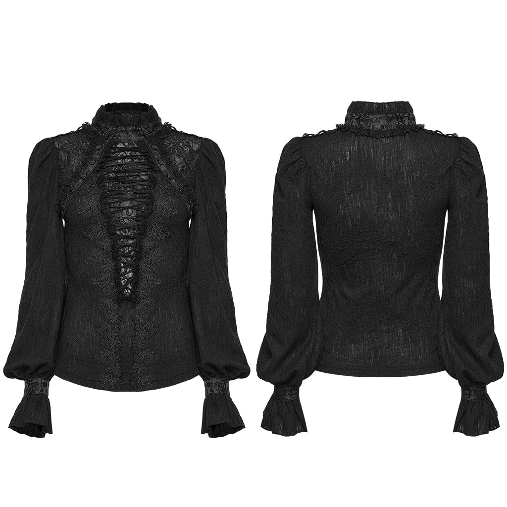 PUNK RAVE Women's Gothic Lace Pullover Long Sleeved Shirt