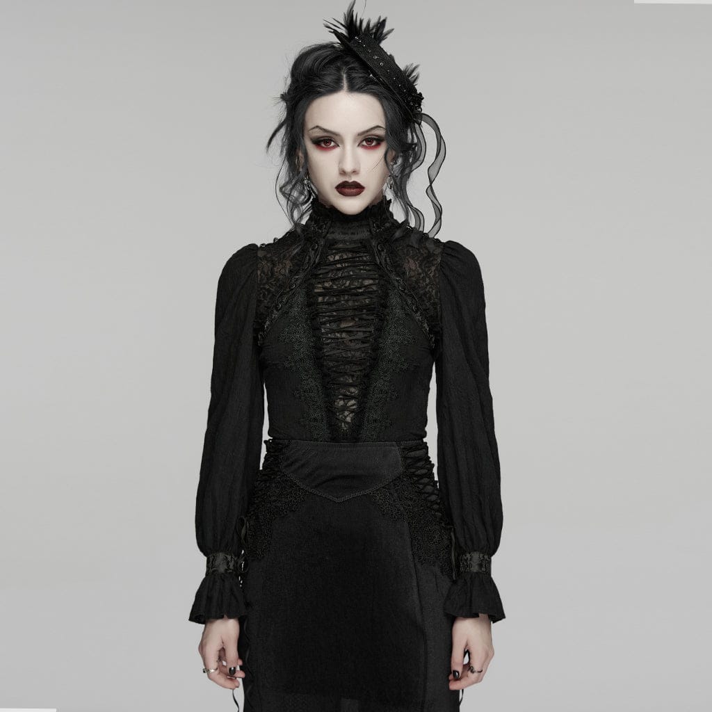 PUNK RAVE Women's Gothic Lace Pullover Long Sleeved Shirt
