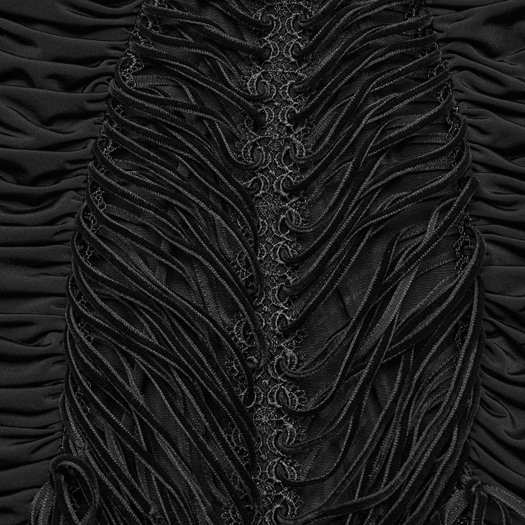 PUNK RAVE Women's Gothic Lace Sheer Wrapped Hip Long Skirt