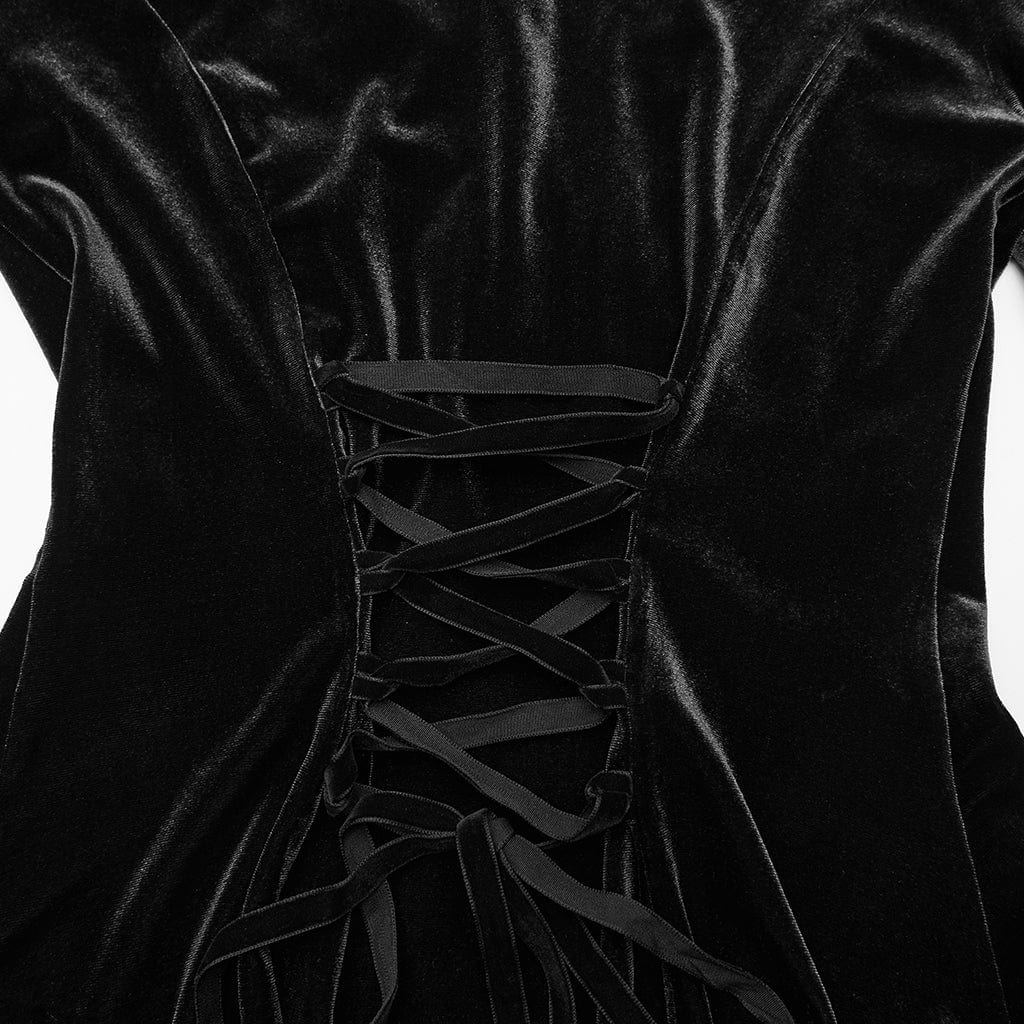 PUNK RAVE Women's Gothic Lace Splice Bell Sleeved Top Black