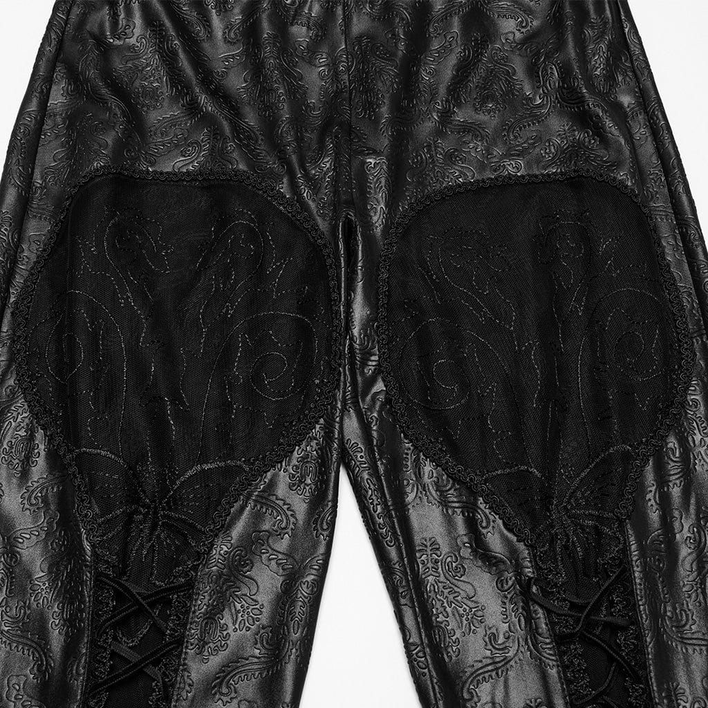 PUNK RAVE Women's Gothic Lace Splice Embossed Leggings