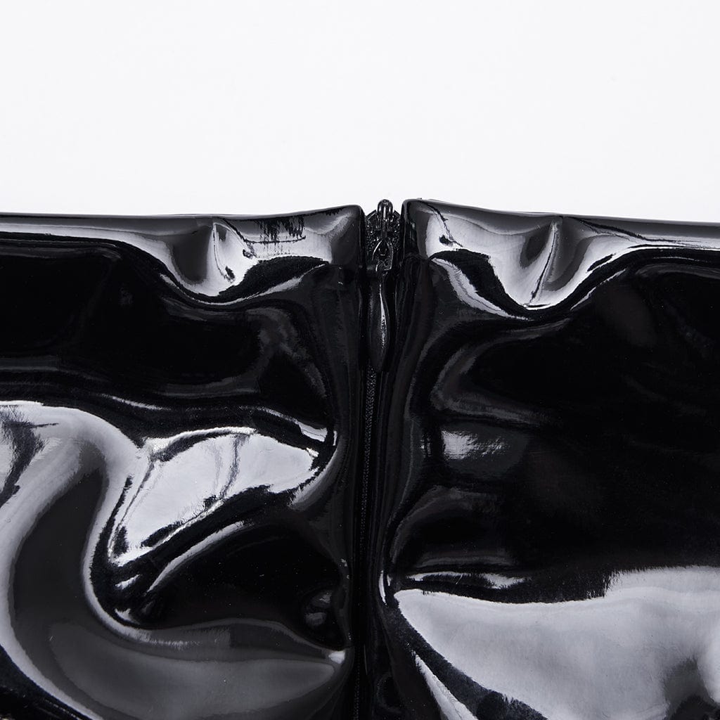 PUNK RAVE Women's Gothic Lace Splice Faux Leather Skirt