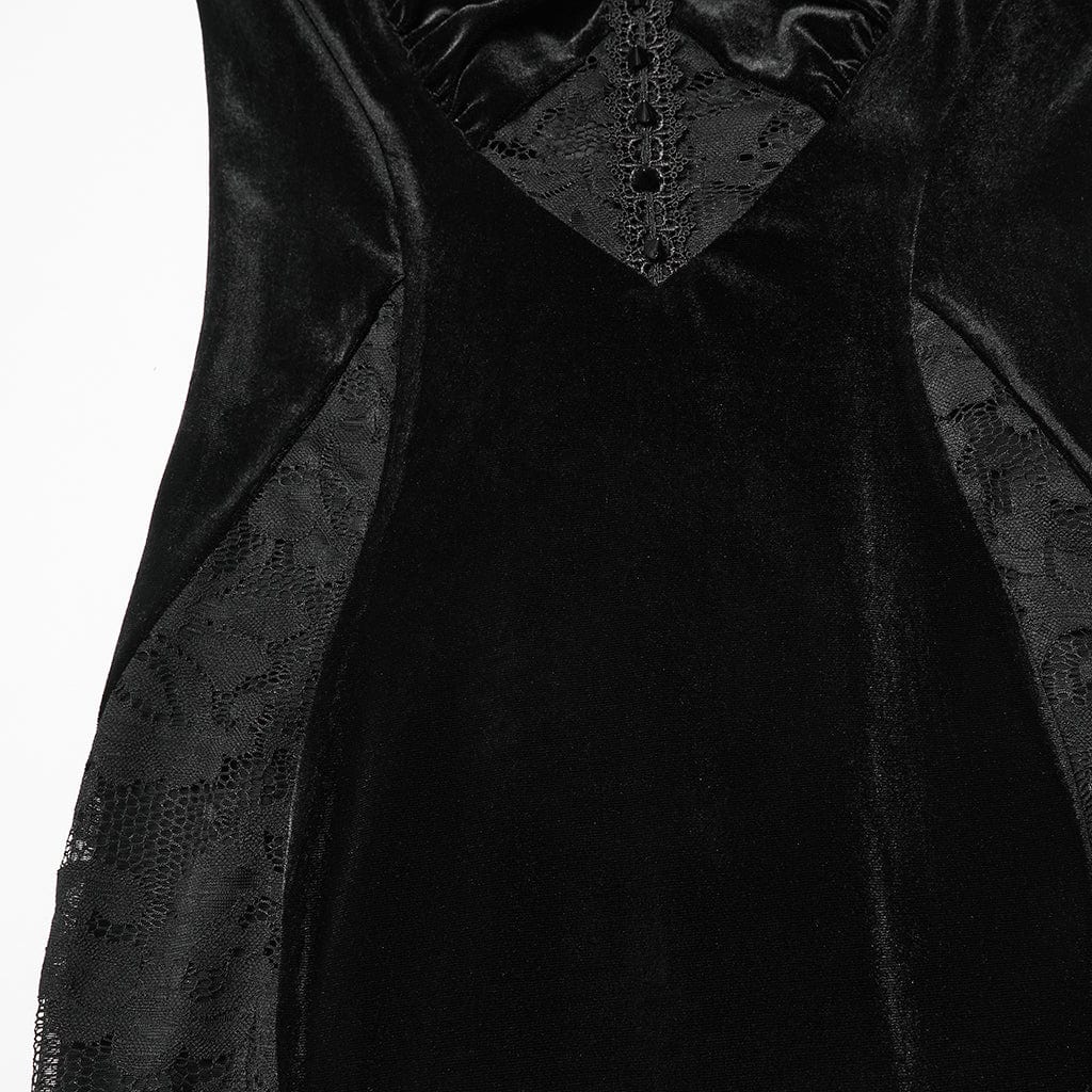 PUNK RAVE Women's Gothic Lace Splice Lace-up Slip Dress