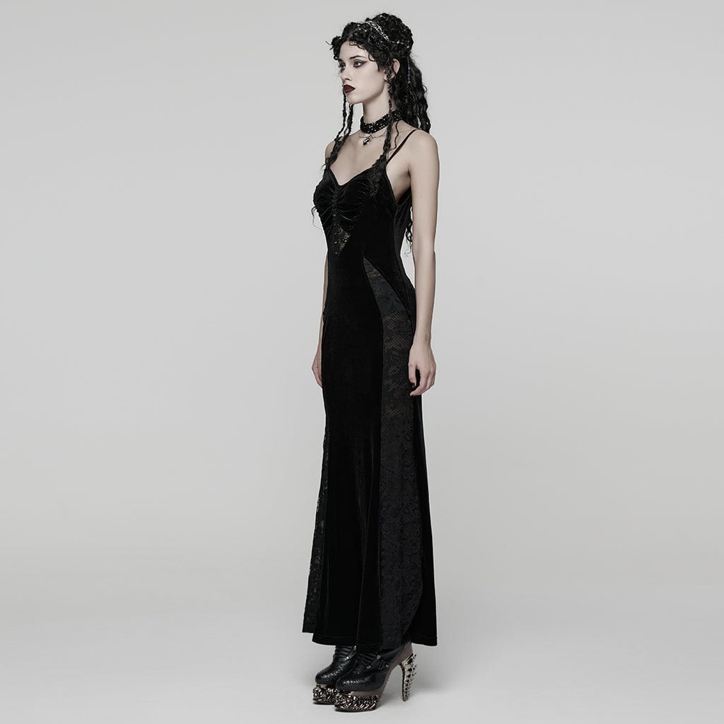PUNK RAVE Women's Gothic Lace Splice Lace-up Slip Dress