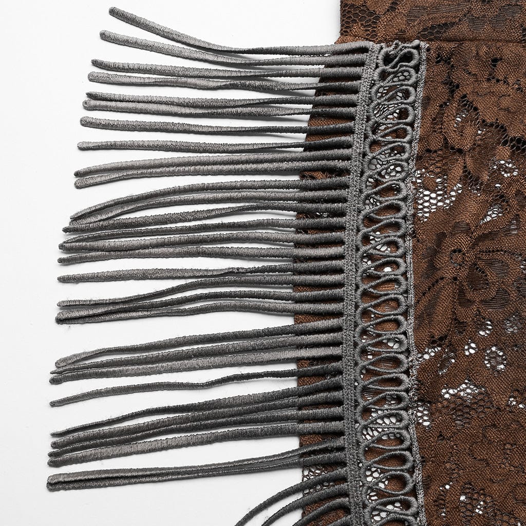 PUNK RAVE Women's Gothic Lace Tassels Flared Pants Coffee