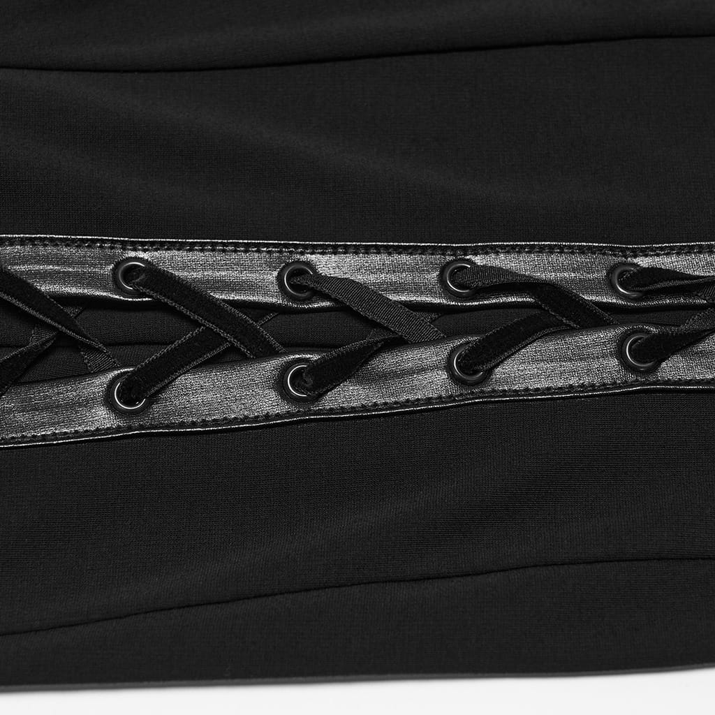 PUNK RAVE Women's Gothic Lace-up Buckle Strap Halter Maxi Dress