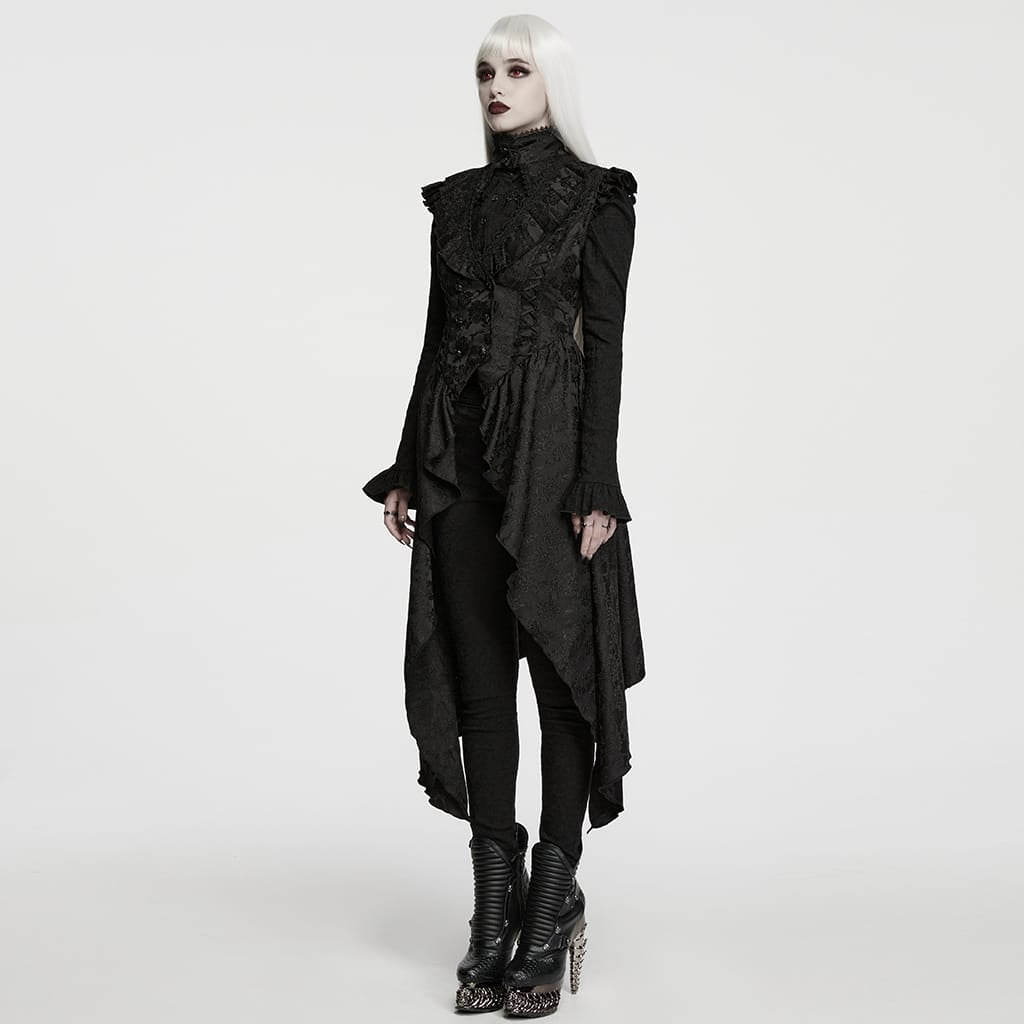 PUNK RAVE Women's Gothic Lace-up Cutout Irregular Hem Jacquard Vest