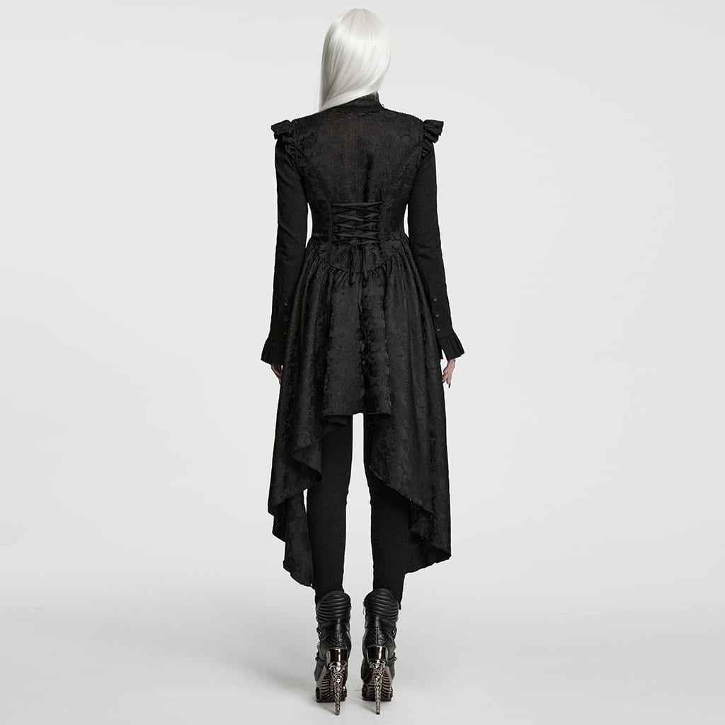 PUNK RAVE Women's Gothic Lace-up Cutout Irregular Hem Jacquard Vest