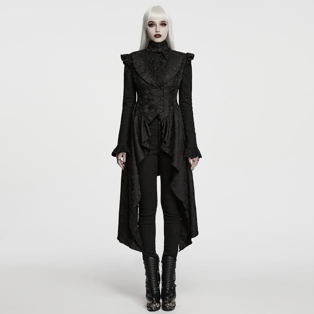 PUNK RAVE Women's Gothic Lace-up Cutout Irregular Hem Jacquard Vest