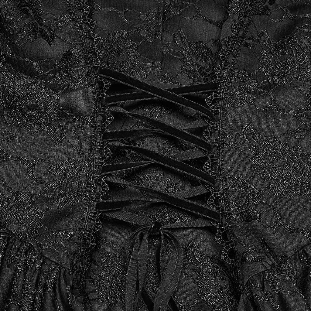 PUNK RAVE Women's Gothic Lace-up Cutout Irregular Hem Jacquard Vest