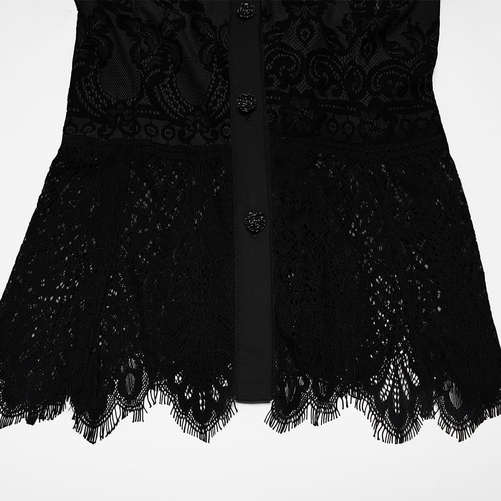 PUNK RAVE Women's Gothic Lace-up Floral Long Sleeve Shirt