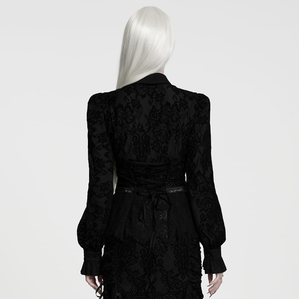 PUNK RAVE Women's Gothic Lace-up Floral Long Sleeve Shirt