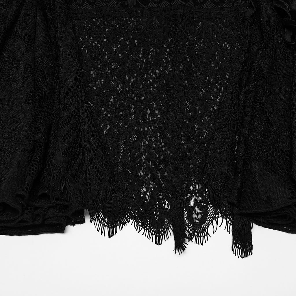 PUNK RAVE Women's Gothic Lace-up Floral Midi Skirt