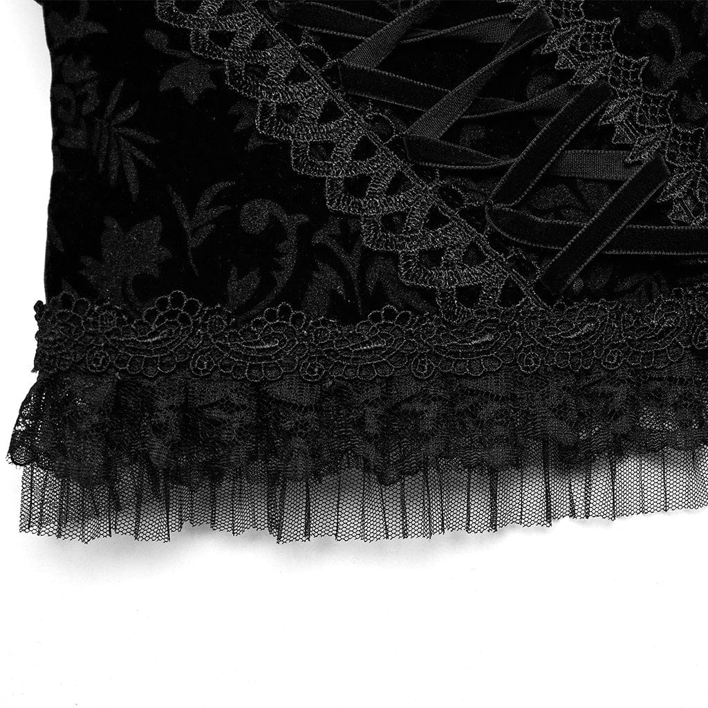 PUNK RAVE Women's Gothic Lace-up Lace Hem Underbust Corset