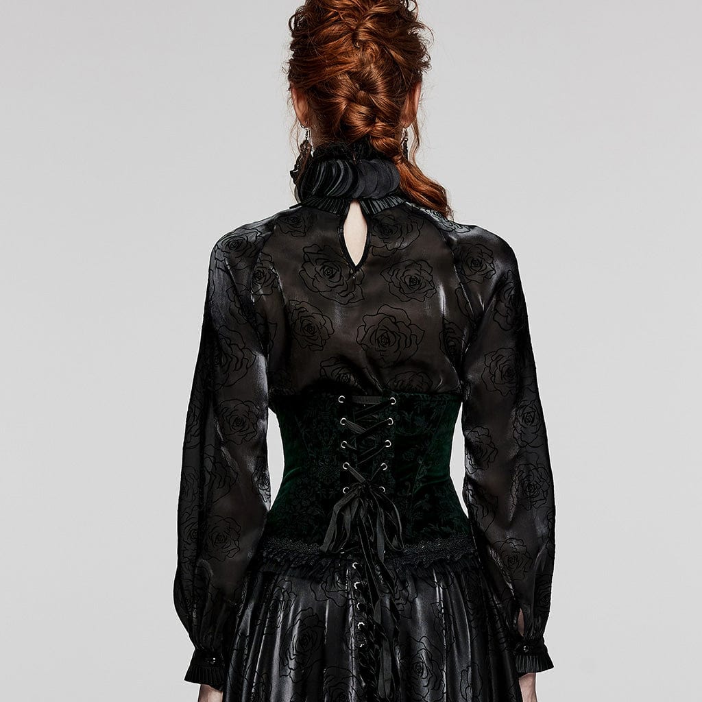 PUNK RAVE Women's Gothic Lace-up Lace Hem Underbust Corset