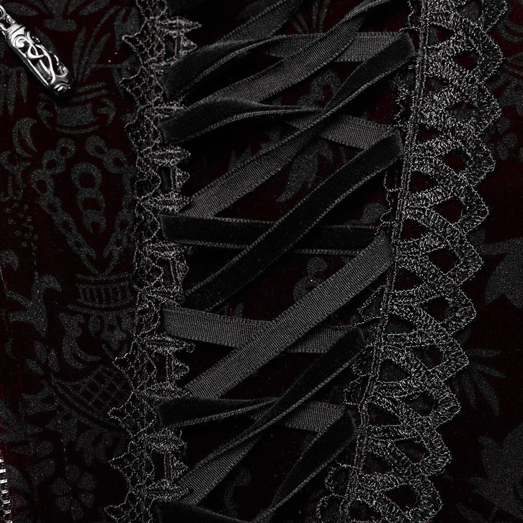 PUNK RAVE Women's Gothic Lace-up Lace Hem Underbust Corset