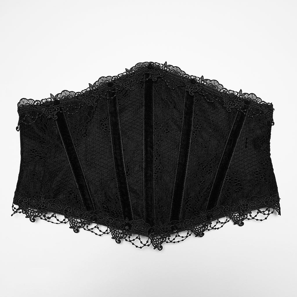 PUNK RAVE Women's Gothic Lace-up Lace Trim Underbust Corset Black