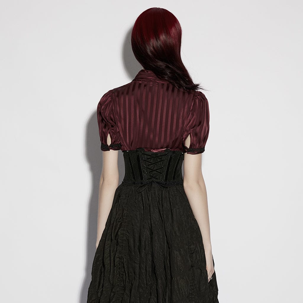 PUNK RAVE Women's Gothic Lace-up Lace Trim Underbust Corset Black