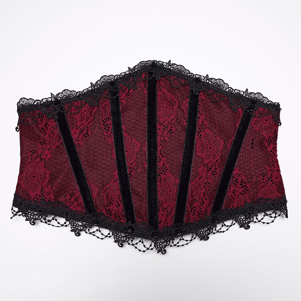 PUNK RAVE Women's Gothic Lace-up Lace Trim Underbust Corset Red