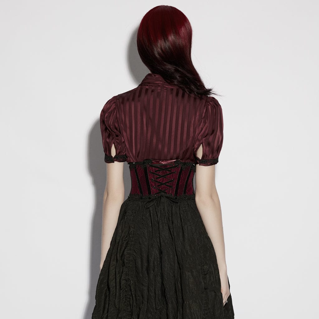 PUNK RAVE Women's Gothic Lace-up Lace Trim Underbust Corset Red