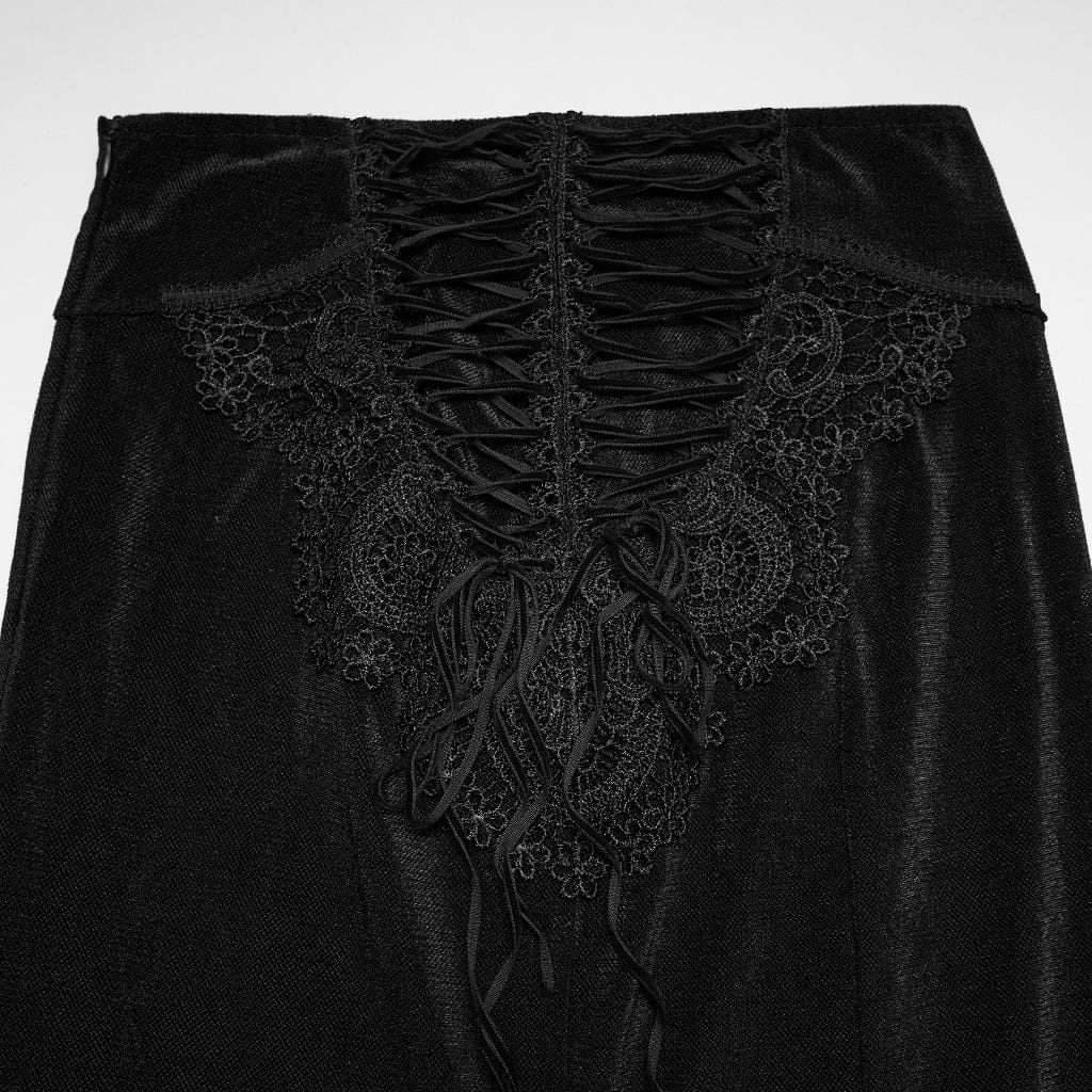 PUNK RAVE Women's Gothic Lace-up Long Skirt Black
