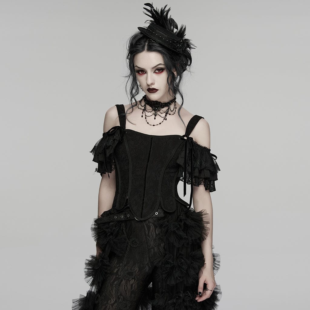 PUNK RAVE Women's Gothic Lace-up Overbust Corset with Detachable Sleeves