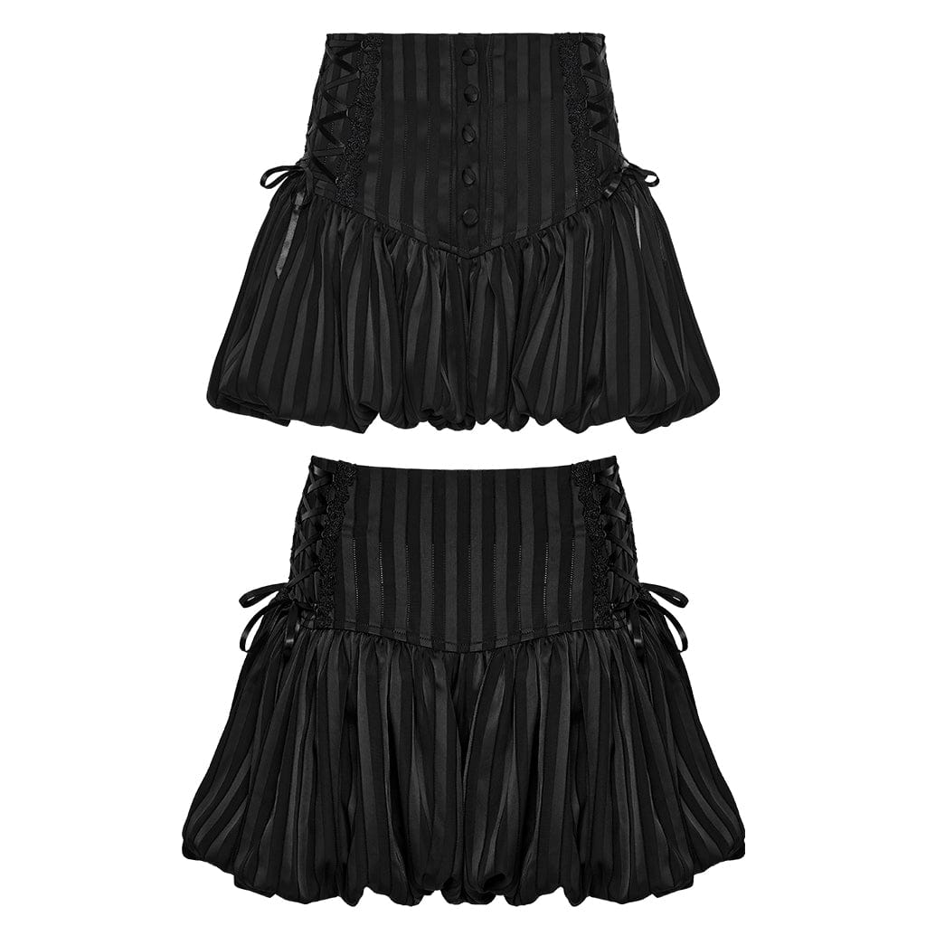 PUNK RAVE Women's Gothic Lace-up Striped Pumpkin Shorts Black