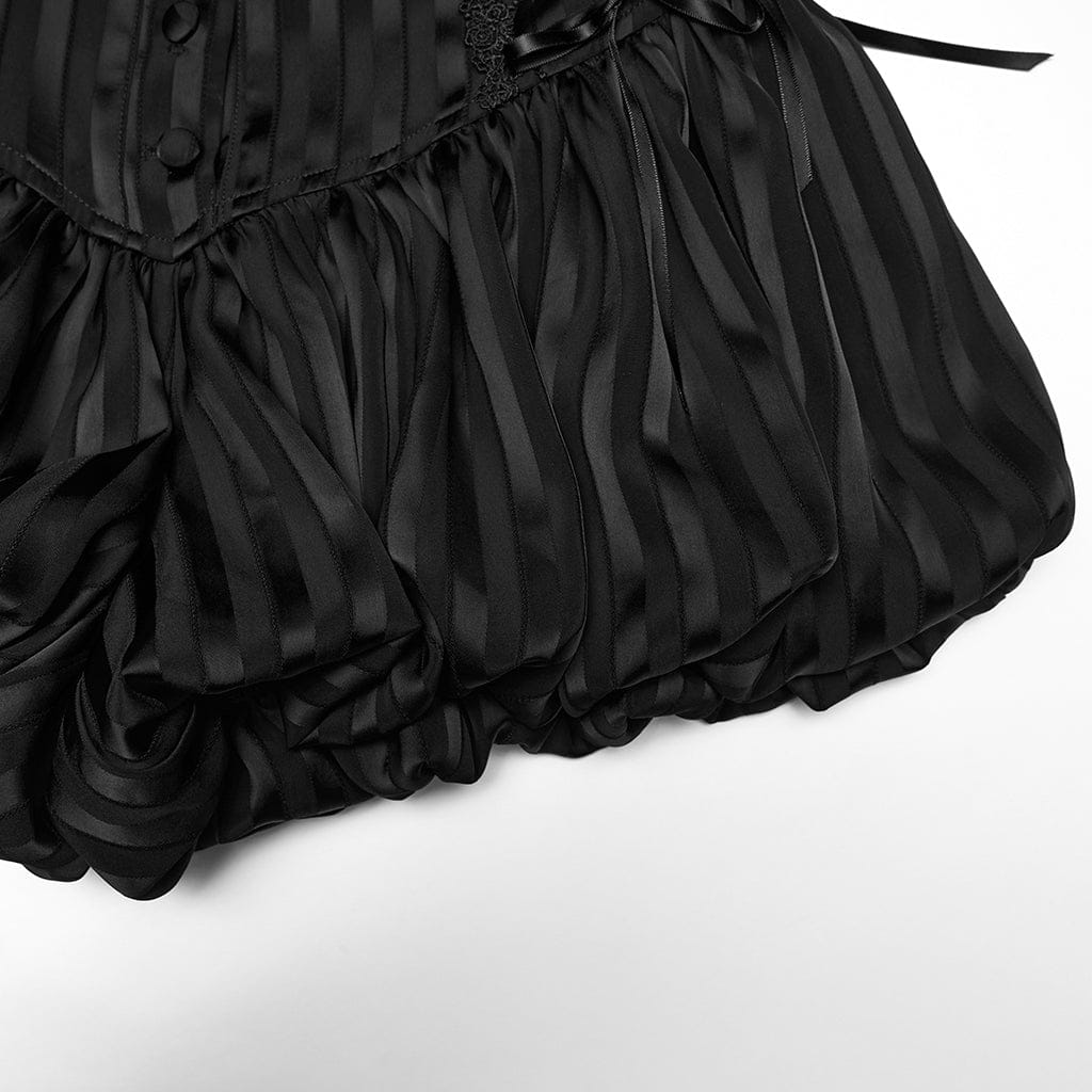 PUNK RAVE Women's Gothic Lace-up Striped Pumpkin Shorts Black