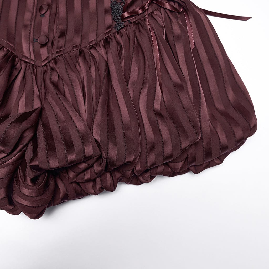 PUNK RAVE Women's Gothic Lace-up Striped Pumpkin Shorts Red