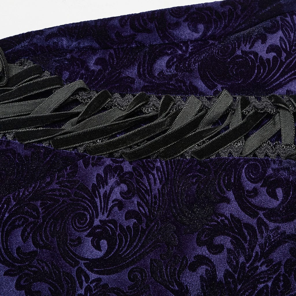 PUNK RAVE Women's Gothic Lace-up Velvet Flared Pants Violet
