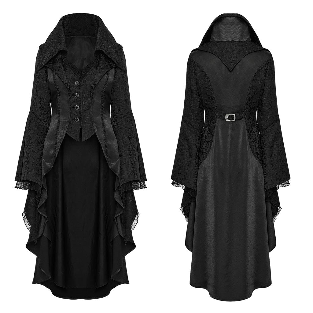 PUNK RAVE Women's Gothic Lapel Collar Flared Sleeved High/low Jacket