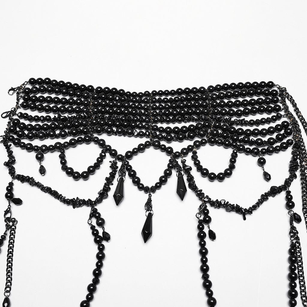 PUNK RAVE Women's Gothic Layered Beaded Detachable Cloak Black