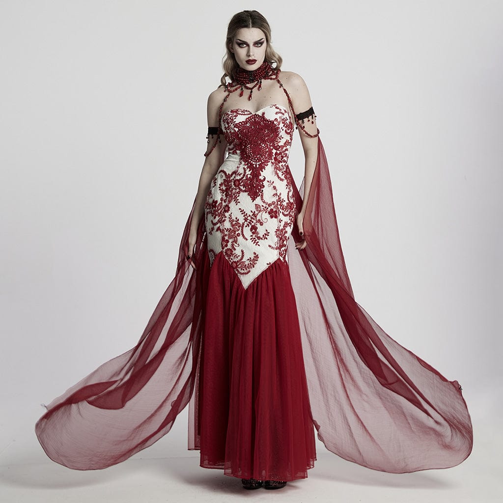 PUNK RAVE Women's Gothic Layered Beaded Detachable Cloak Red