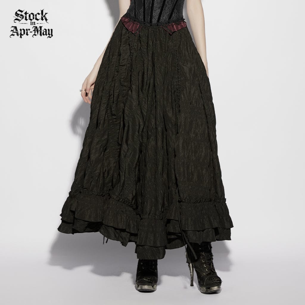 PUNK RAVE Women's Gothic Layered Drawstring Ruched Retro Skirt