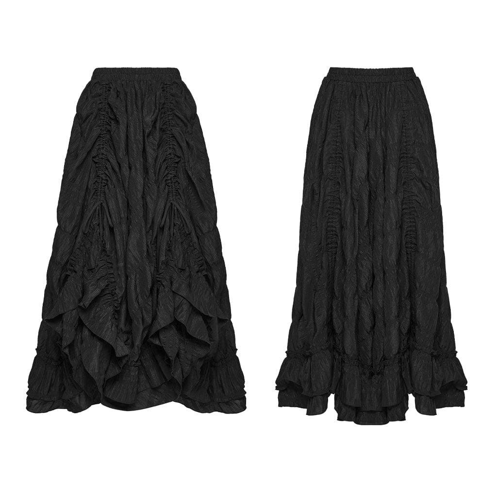 PUNK RAVE Women's Gothic Layered Drawstring Ruched Retro Skirt