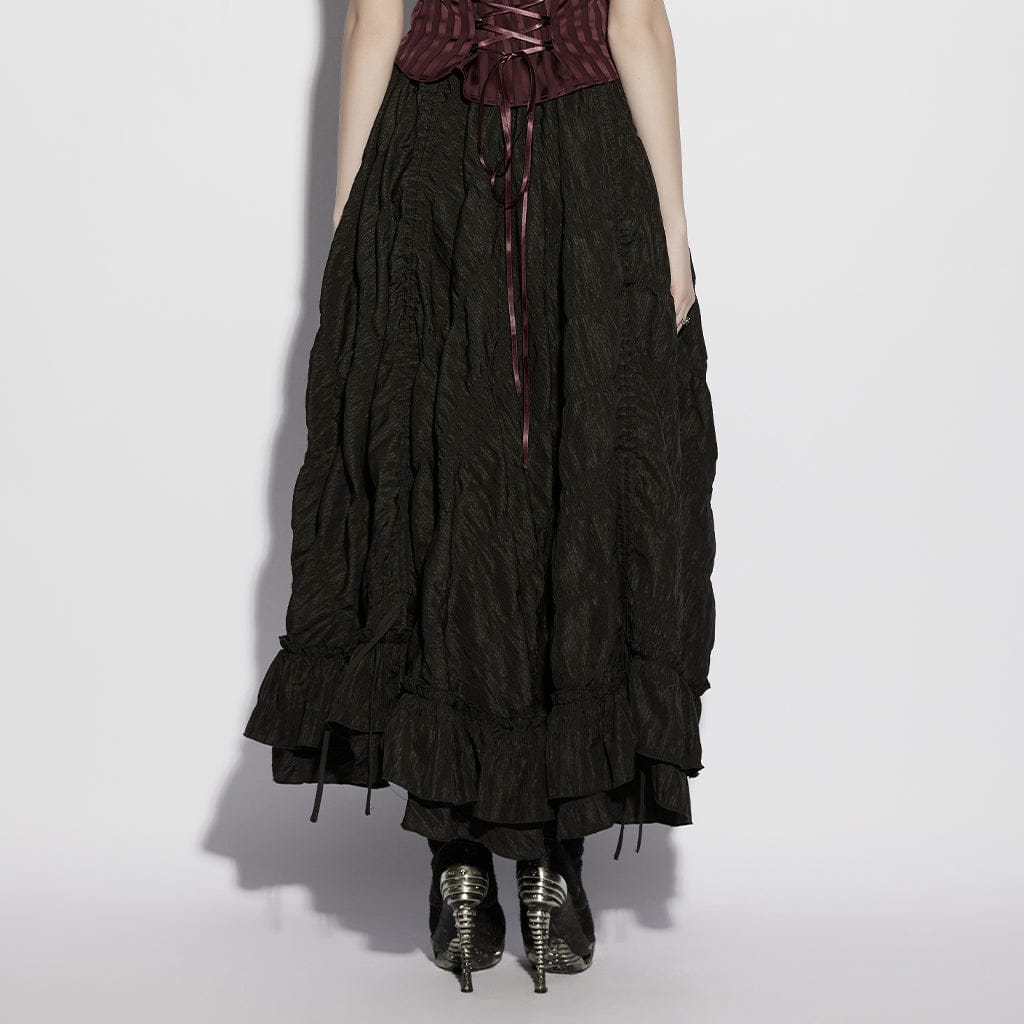 PUNK RAVE Women's Gothic Layered Drawstring Ruched Retro Skirt