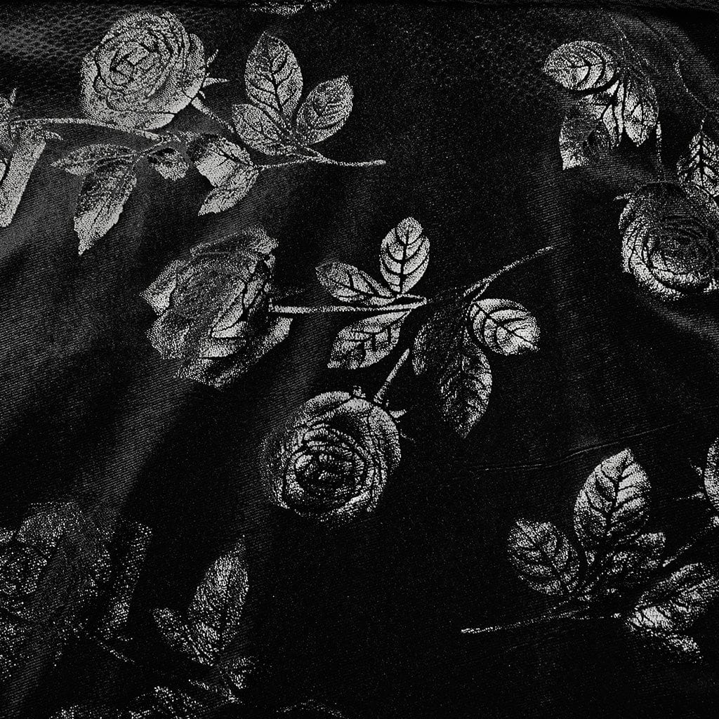 PUNK RAVE Women's Gothic Mesh Splice Rose Velvet Halterneck Dress