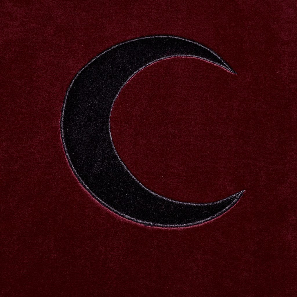 PUNK RAVE Women's Gothic Moon Embroidered Velvet Hooded Coat Red