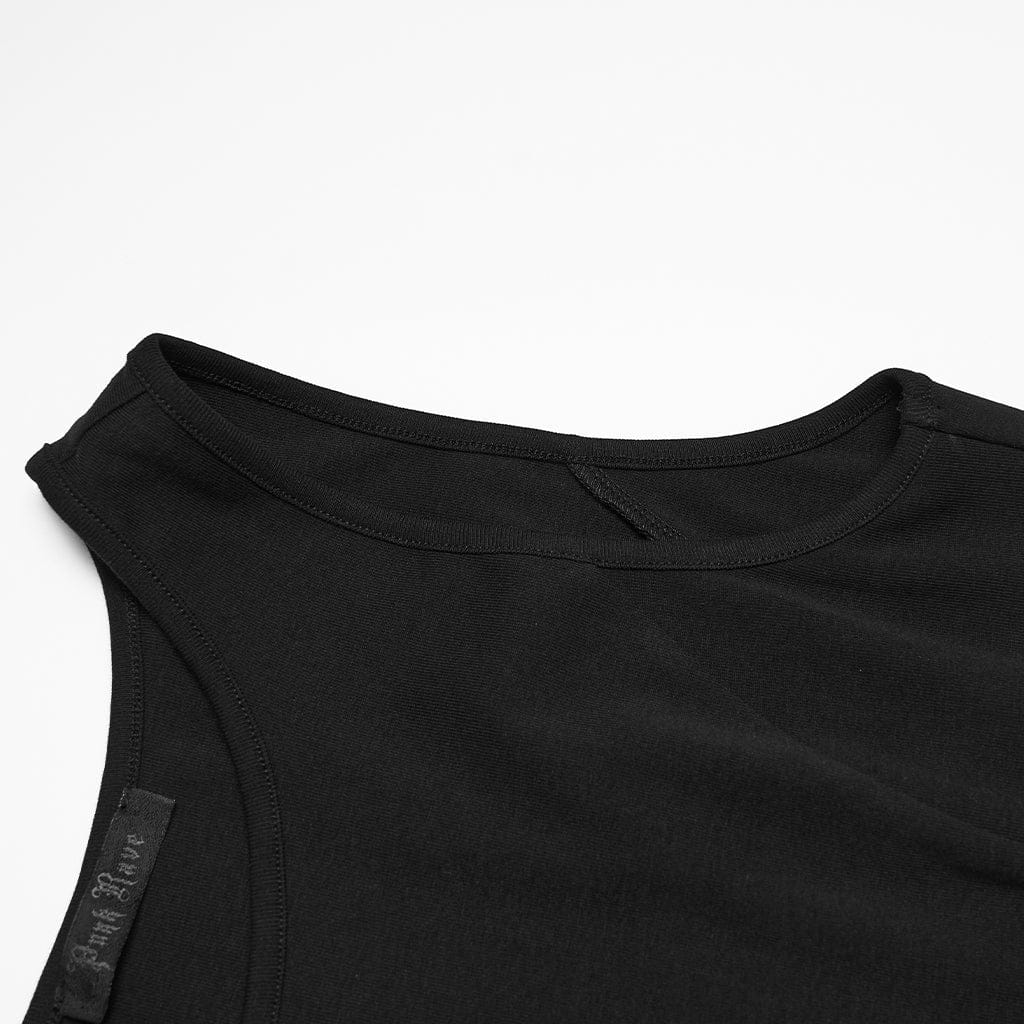 PUNK RAVE Women's Gothic Moon Phase Printed Sleeveless Dress Graduation Dress