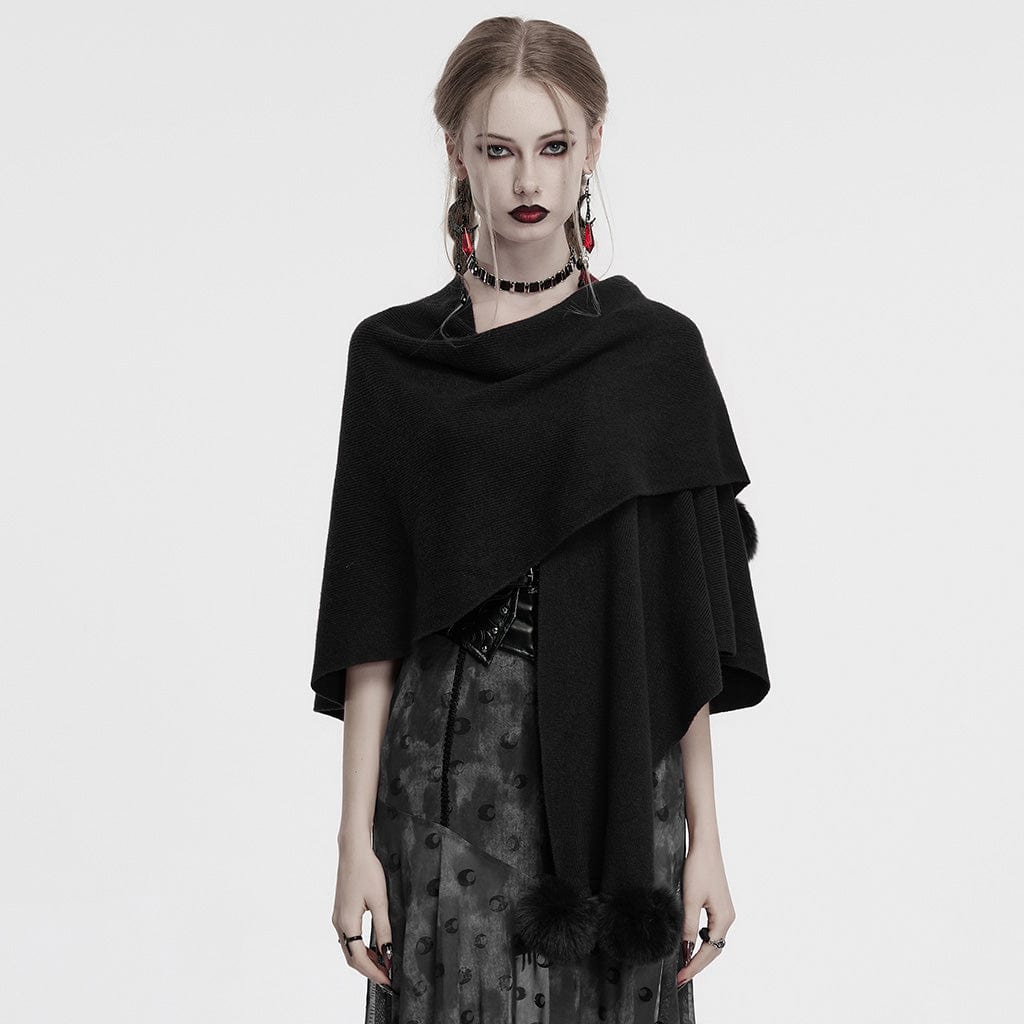 PUNK RAVE Women's Gothic Moon Printed Fluffy Splice Coat Black