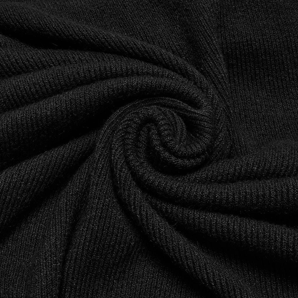 PUNK RAVE Women's Gothic Moon Printed Fluffy Splice Coat Black