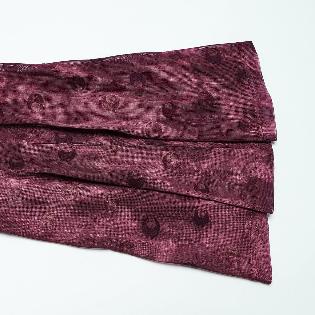 PUNK RAVE Women's Gothic Moon Printed Lace-up Mesh Flared Pants Red