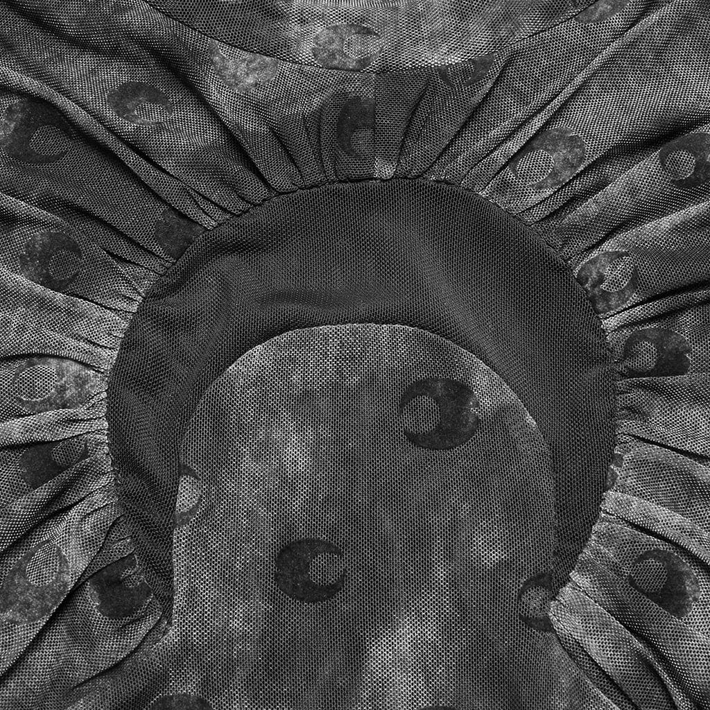 PUNK RAVE Women's Gothic Moon Printed Ruched Mesh Shirt Grey