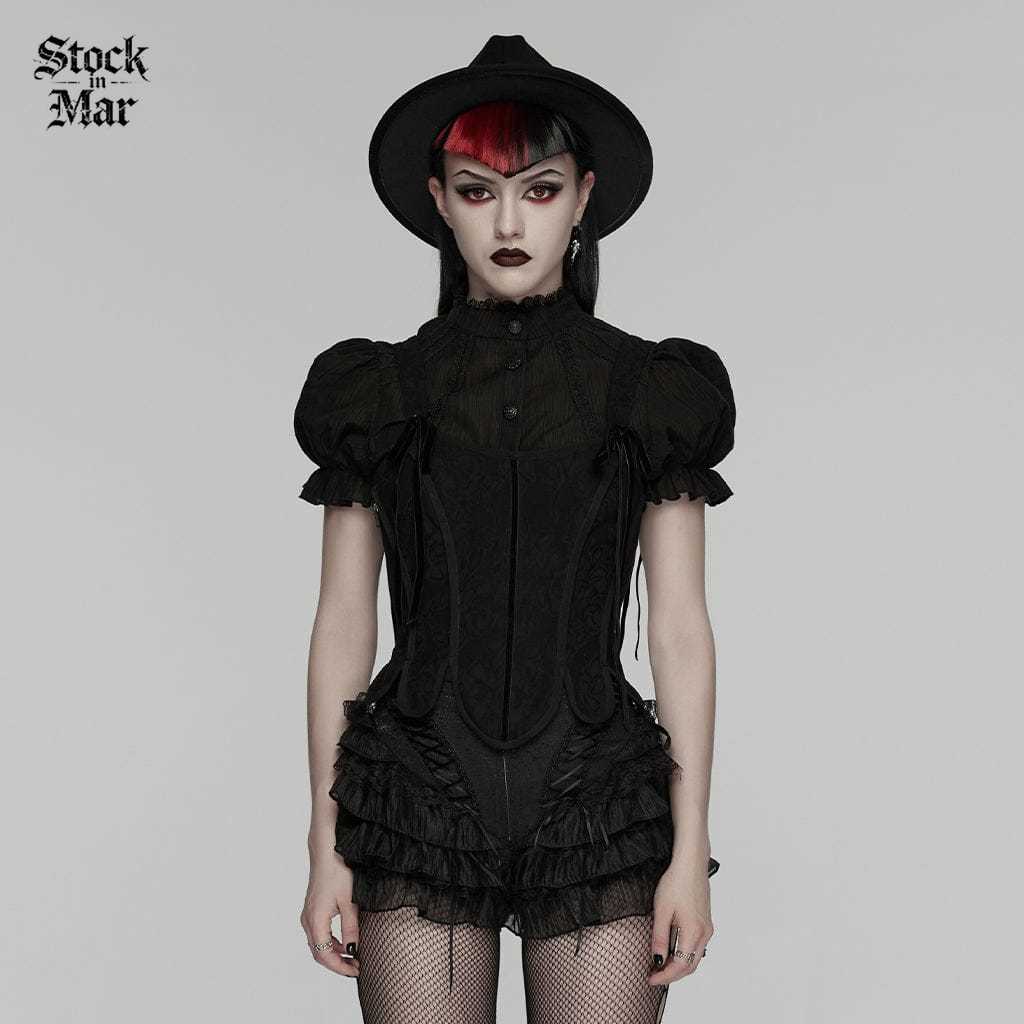 PUNK RAVE Women's Gothic Multilayer Ruffled Tiered Shorts